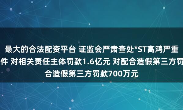 最大的合法配资平台 证监会严肃查处*ST高鸿严重财务造假案件 对相关责任主体罚款1.6亿元 对配合造假第三方罚款700万元