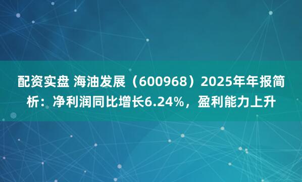 配资实盘 海油发展(600968)2025年年报简析:净利润同比增长6.24%,盈利能力上升