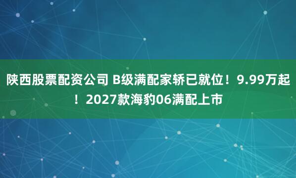 陕西股票配资公司 B级满配家轿已就位！9.99万起！2027款海豹06满配上市